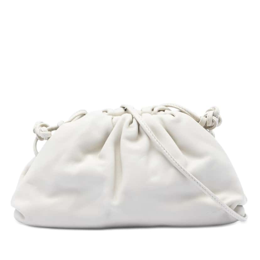 Bottega Veneta Lambskin The Mini Pouch Crossbody White Leather Very good condition - Front View