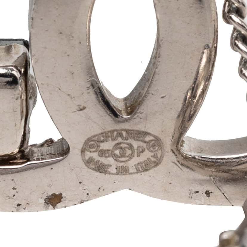 Chanel CC Brass Strass Dangle Push Back Earrings Silver Metal Very good condition - Inside View