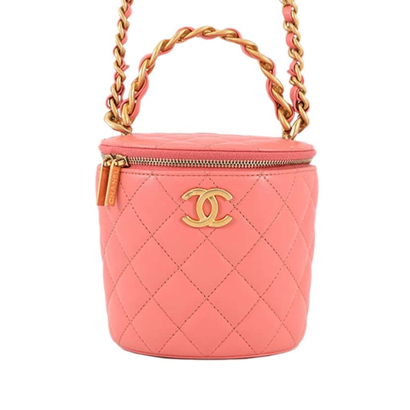 Chanel Quilted Lambskin Afternoon Tea Vanity Case with Chain Pink Leather Very good condition - Front View