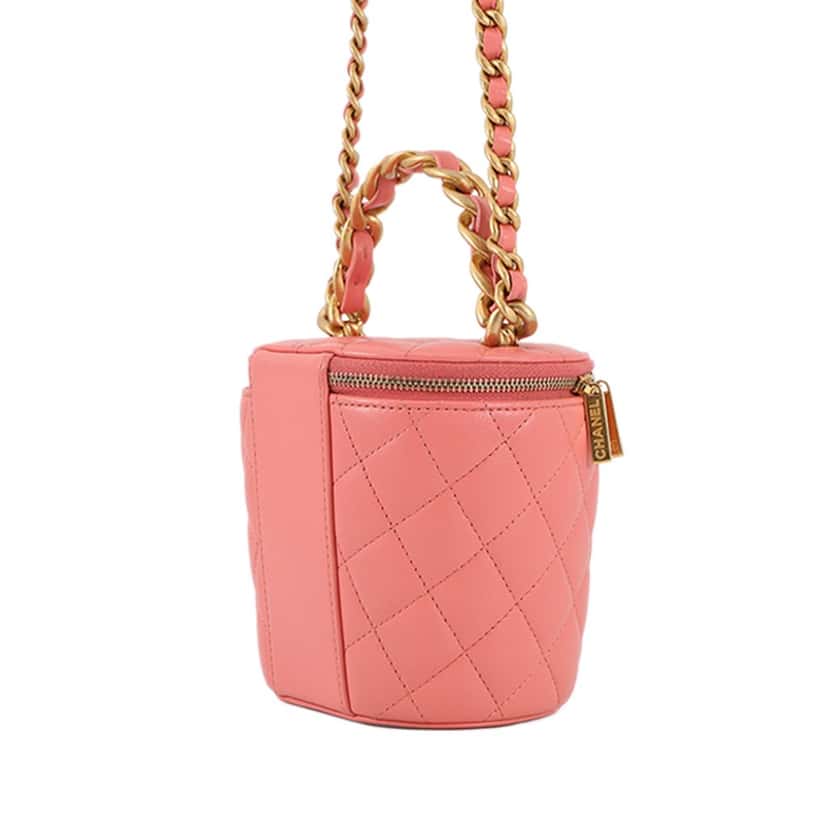 Chanel Quilted Lambskin Afternoon Tea Vanity Case with Chain Pink Leather Very good condition - Back View
