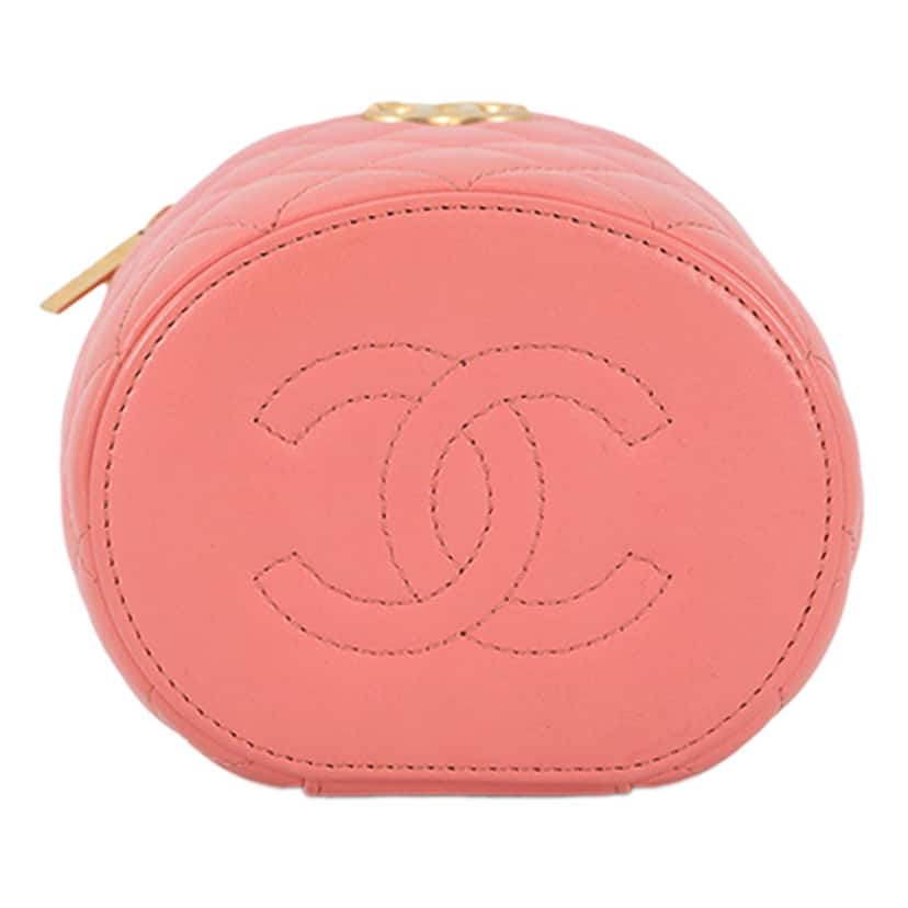 Chanel Quilted Lambskin Afternoon Tea Vanity Case with Chain Pink Leather Very good condition - Inside View