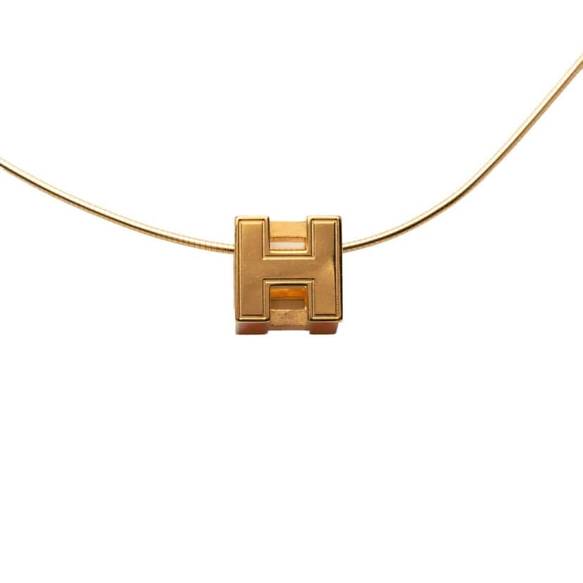 Hermès Gold Plated and Enamel Cage d H Pendant Necklace Gold Metal Very good condition - Back View