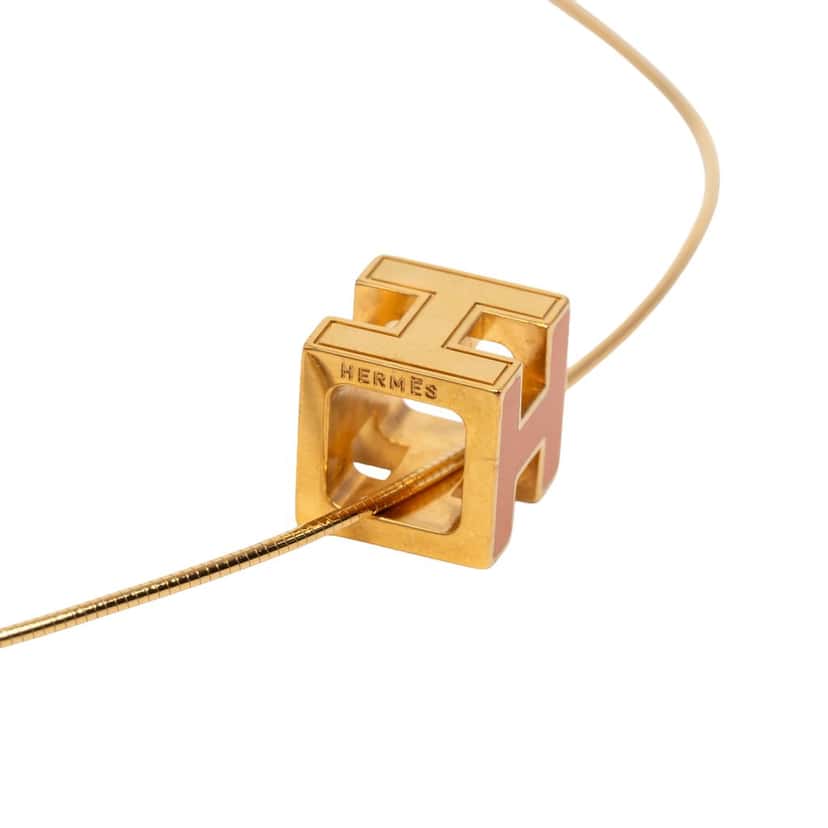 Hermès Gold Plated and Enamel Cage d H Pendant Necklace Gold Metal Very good condition - Inside View