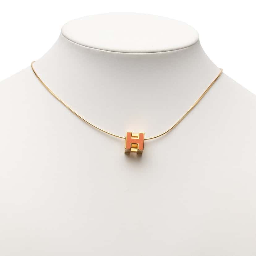 Hermès Gold Plated and Enamel Cage d H Pendant Necklace Gold Metal Very good condition - Box View