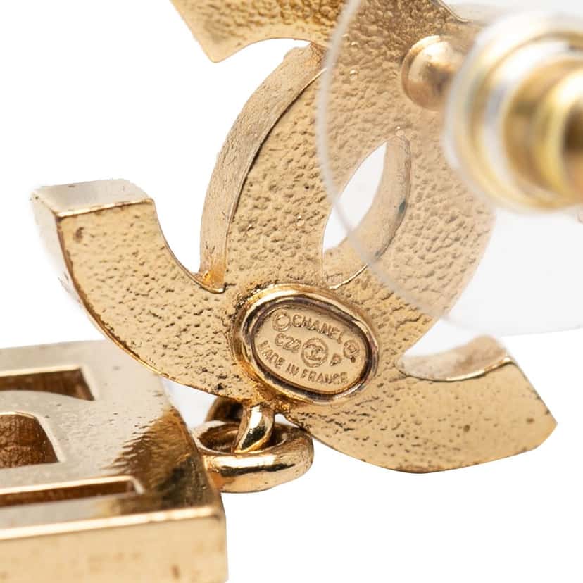 Chanel CC Brass Strass Boy Swing Push Back Earrings Gold Metal Very good condition - Inside View