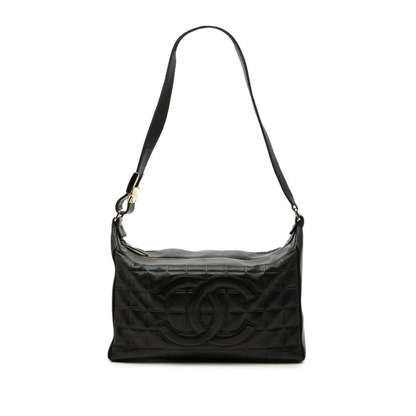 Chanel Medium Lambskin Chocolate Bar Shoulder Bag Black Leather Very good condition - Front View