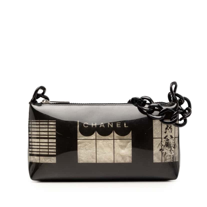 Chanel Vinyl Coco Window Pochette Black Plastic Very good condition - Front View