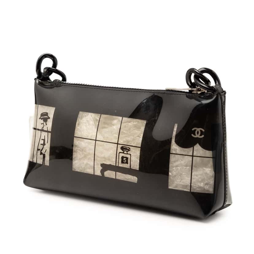 Chanel Vinyl Coco Window Pochette Black Plastic Very good condition - Back View