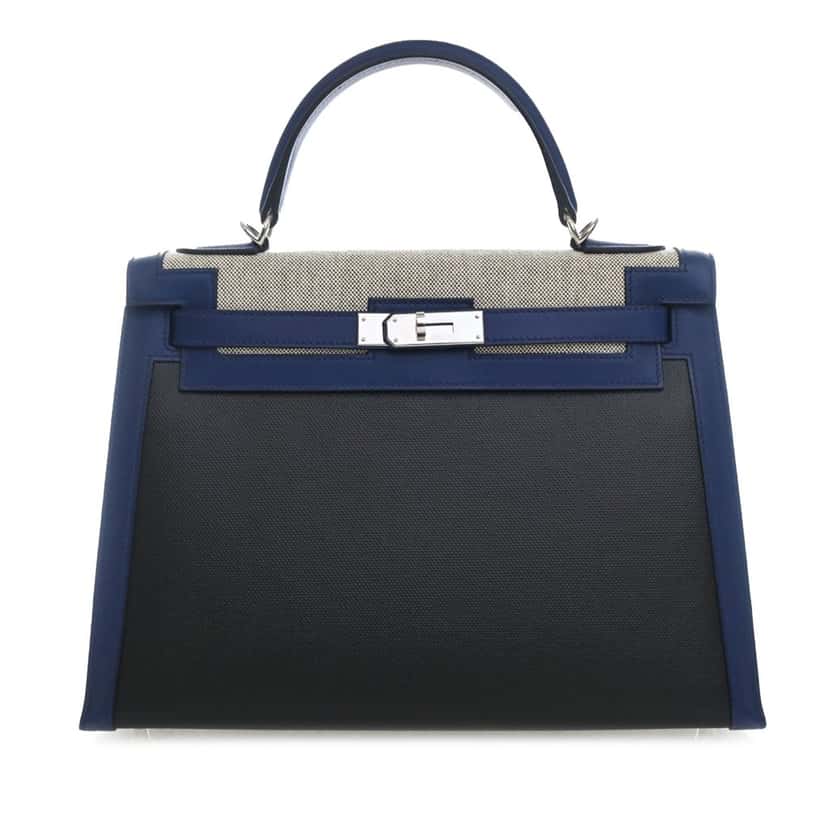 Hermès Tricolor Swift and Toile H Berline Kelly II Sellier 32 Black Very good condition - Front View