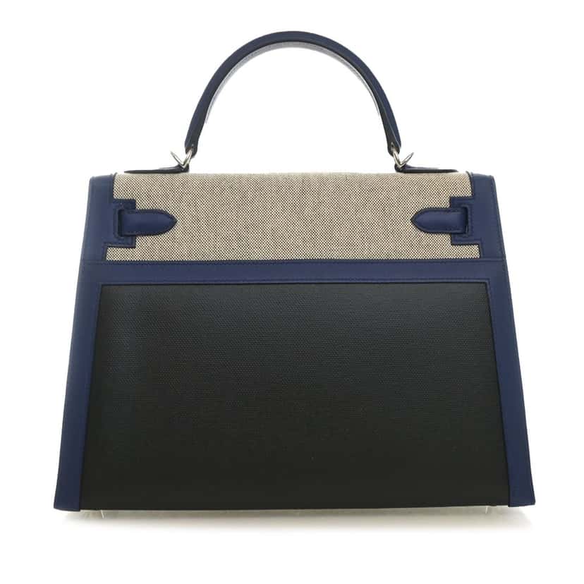 Hermès Tricolor Swift and Toile H Berline Kelly II Sellier 32 Black Very good condition - Back View