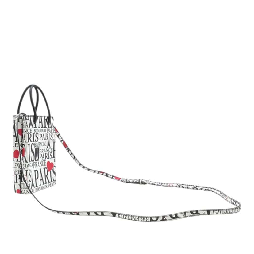 Balenciaga Mini Calfskin Bonjour Paris Shopping Phone Holder White Leather Very good condition - Back View