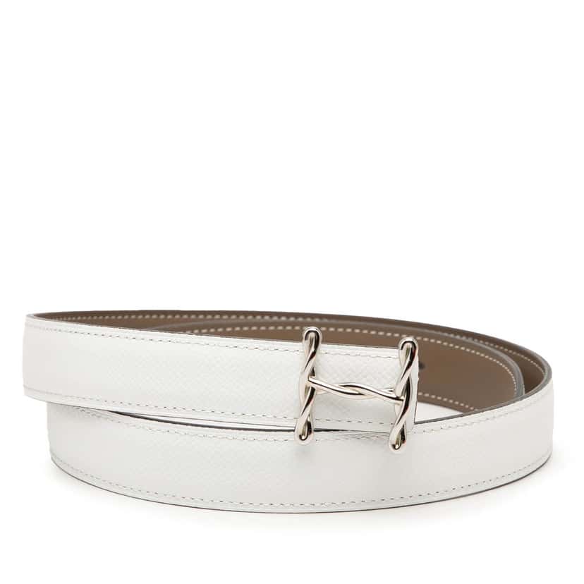 Hermès Swift and Epsom H Torsade Reversible Belt White Leather Very good condition - Front View