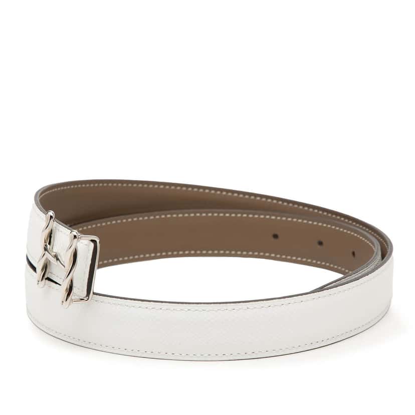 Hermès Swift and Epsom H Torsade Reversible Belt White Leather Very good condition - Back View