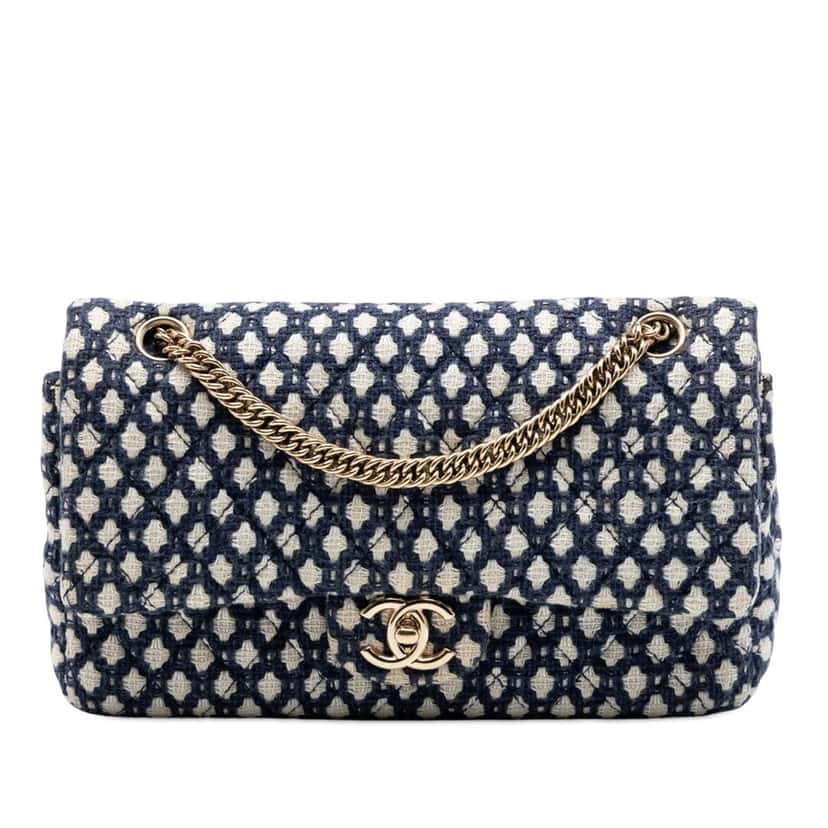 Chanel Medium Classic Tweed Bijoux Chain Double Flap Blue Very good condition - Front View