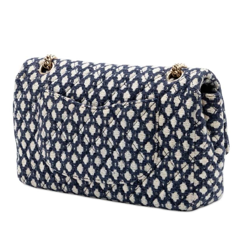 Chanel Medium Classic Tweed Bijoux Chain Double Flap Blue Very good condition - Back View