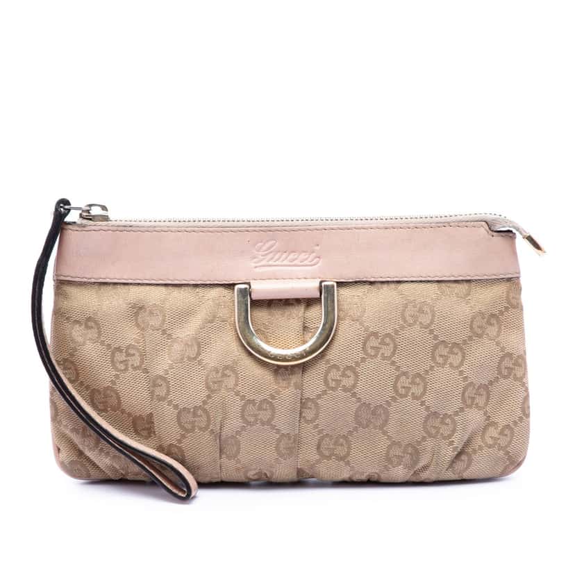 Gucci GG Canvas Abbey D Ring Wristlet Pouch Beige Very good condition - Front View