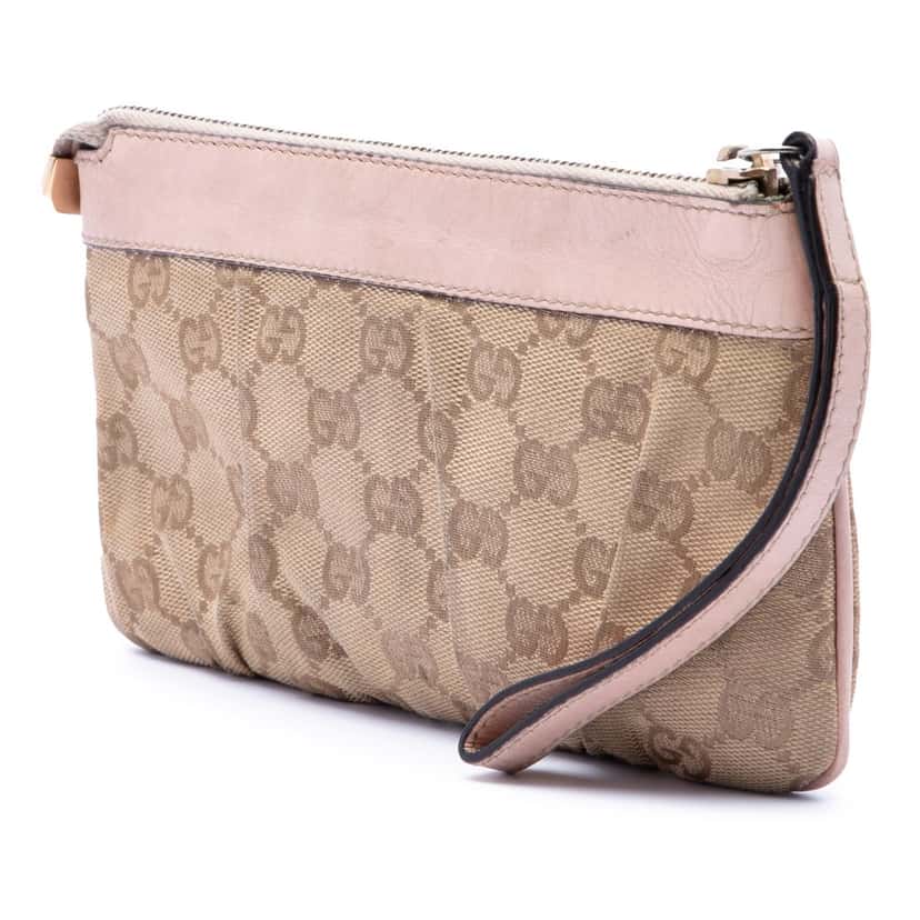Gucci GG Canvas Abbey D Ring Wristlet Pouch Beige Very good condition - Back View