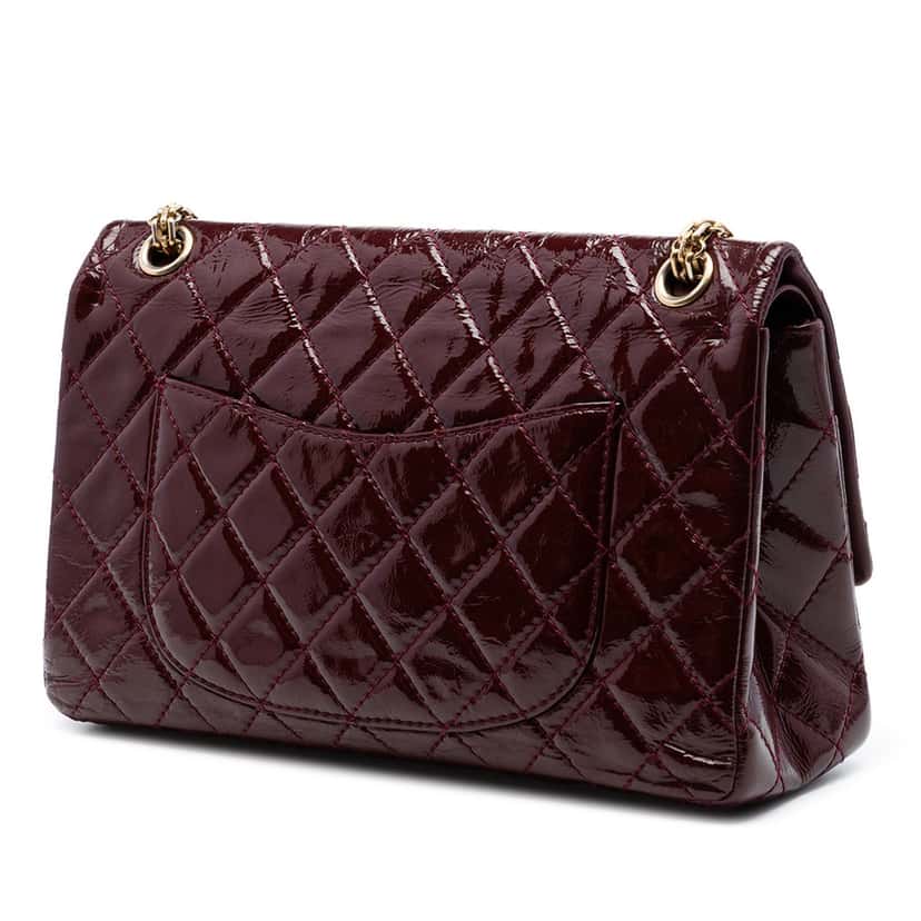 Chanel Quilted Crinkled Patent Reissue 2.55 Double Flap 226 Red Leather Very good condition - Back View