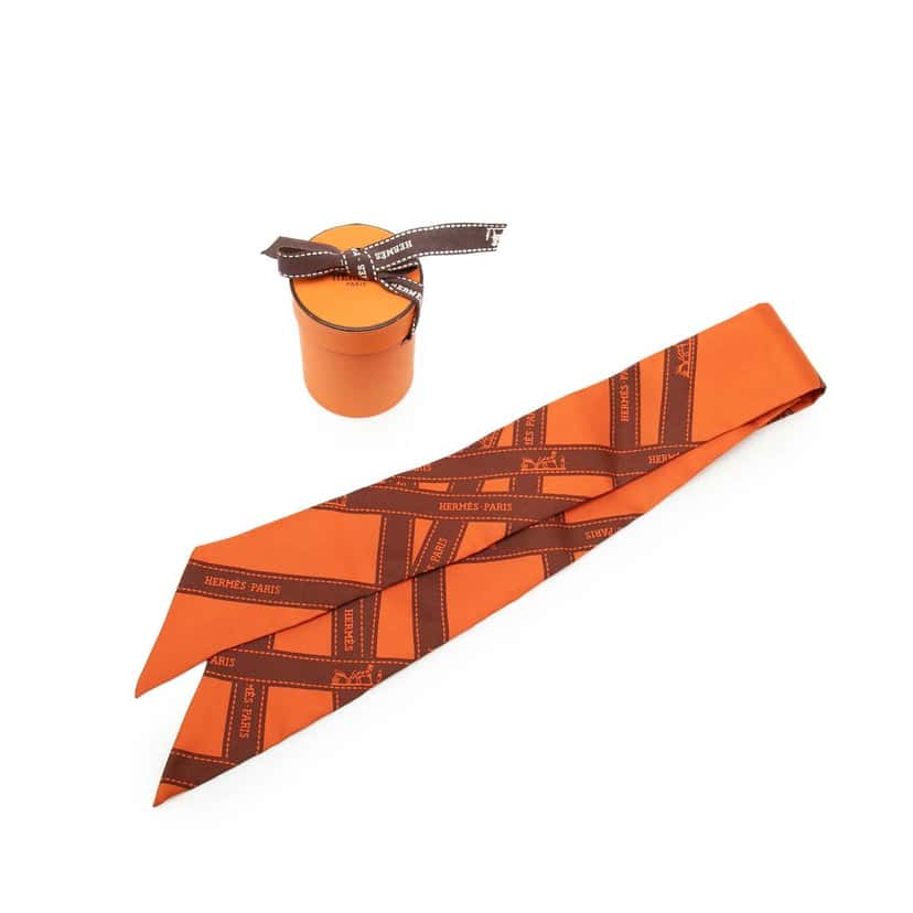 Hermès Bolduc Silk Twilly Scarf Orange Very good condition - Box View
