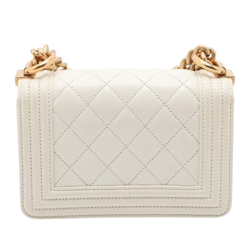Chanel Mini Quilted Caviar Boy Flap White Leather Very good condition - Back View