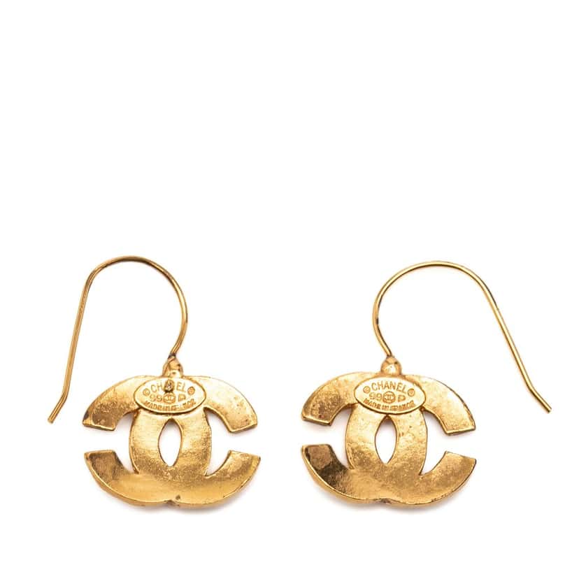 Chanel CC Gold Plated Hook Earrings Gold Metal Very good condition - Back View