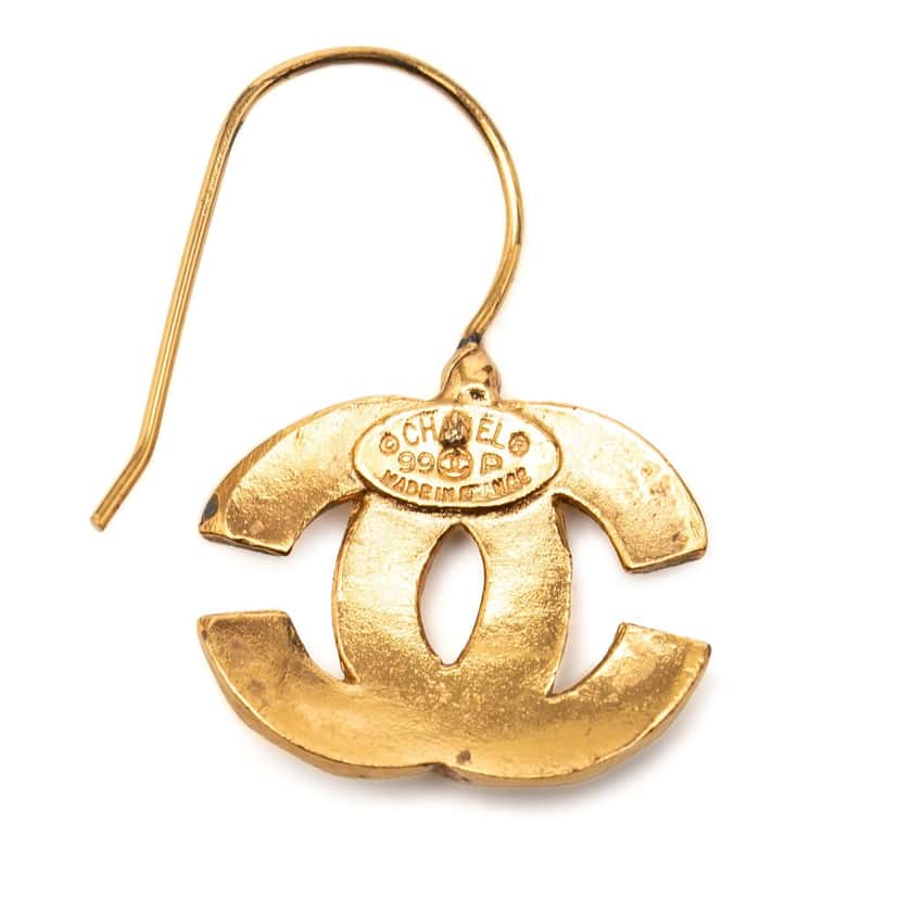 Chanel CC Gold Plated Hook Earrings Gold Metal Very good condition - Inside View