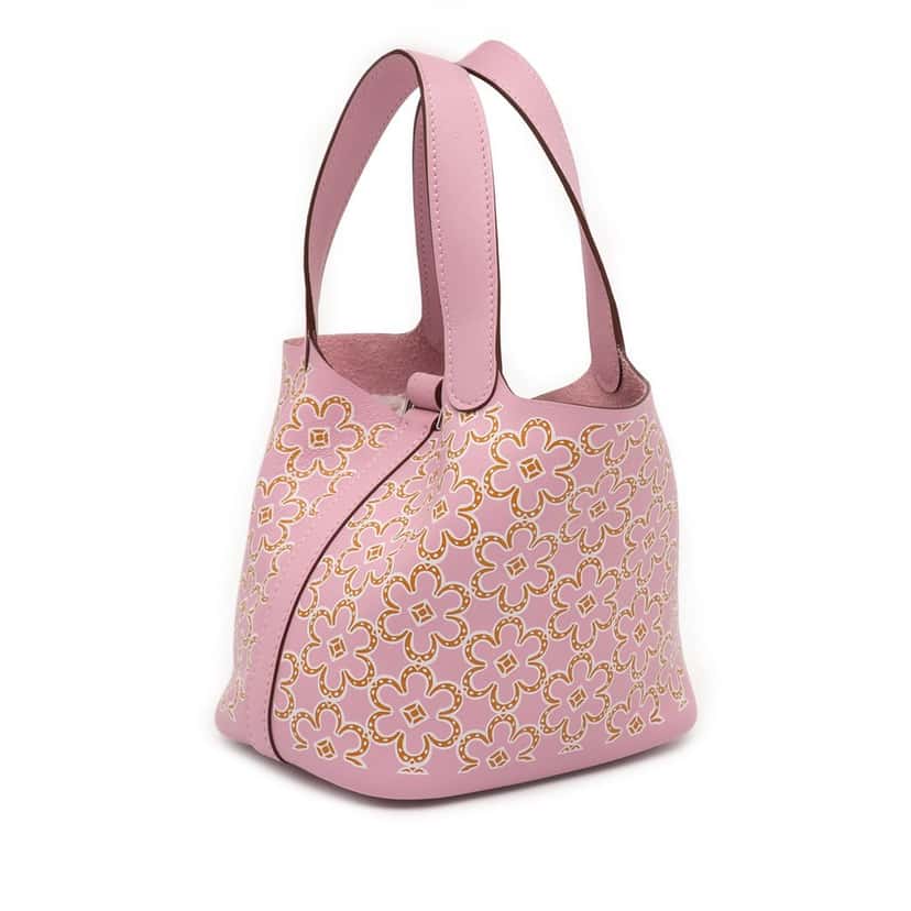 Hermès Micro Swift Lucky Daisy Picotin Lock 14 Pink Leather Very good condition - Back View