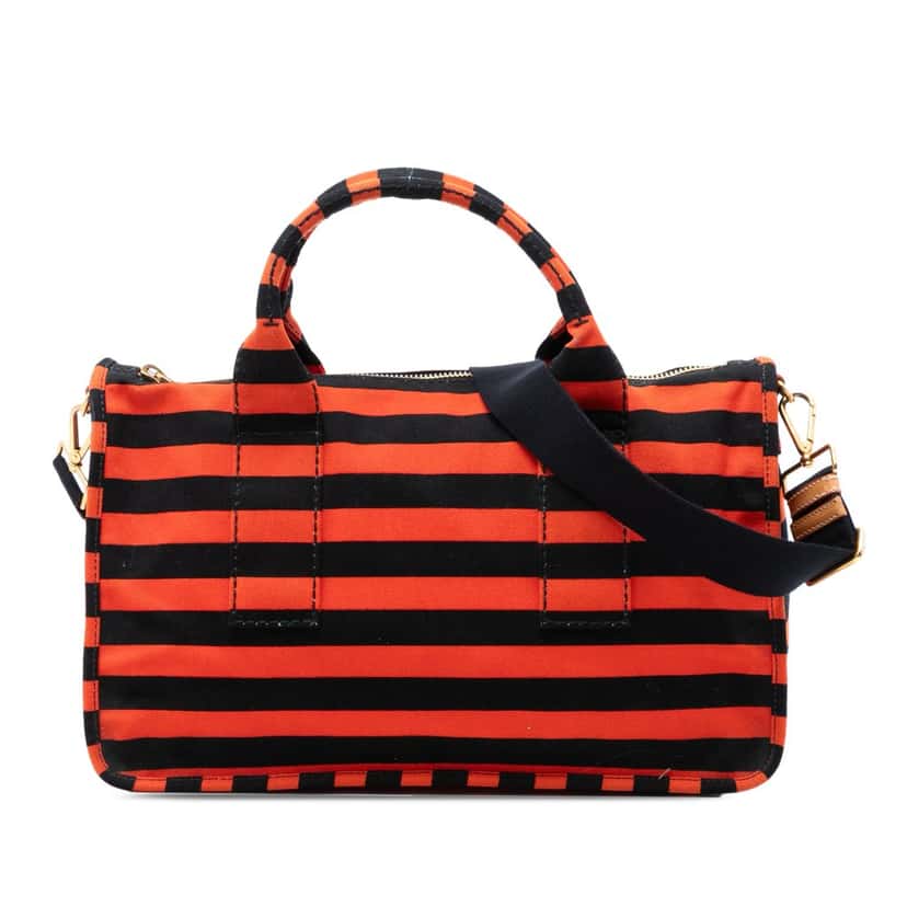 Prada Large Canvas Canapa Righe Striped Satchel Red Very good condition - Front View