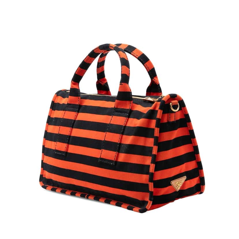 Prada Large Canvas Canapa Righe Striped Satchel Red Very good condition - Back View