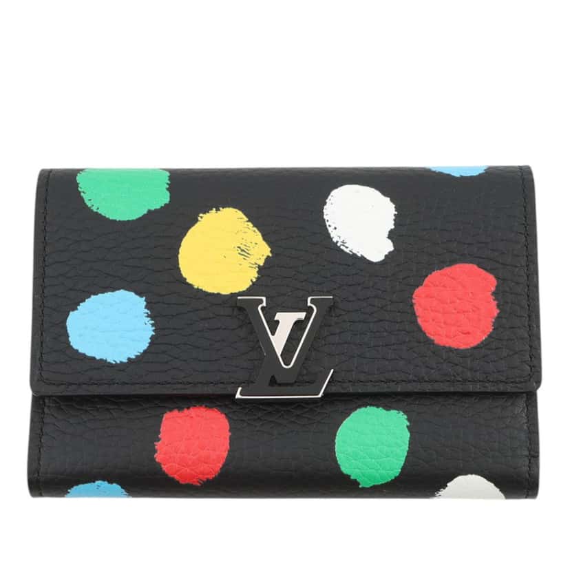 Louis Vuitton Yayoi Kusama Taurillon Capucines Compact Wallet Black Leather Very good condition - Front View