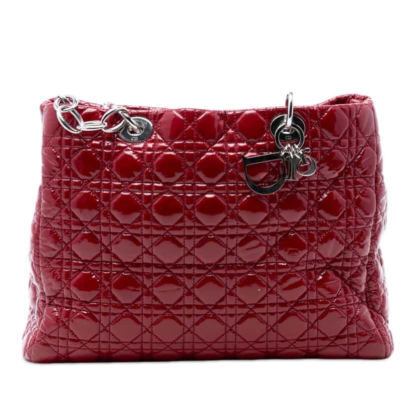 Dior Large Patent Cannage Lady Dior Soft Shopping Tote Red Leather Very good condition - Front View