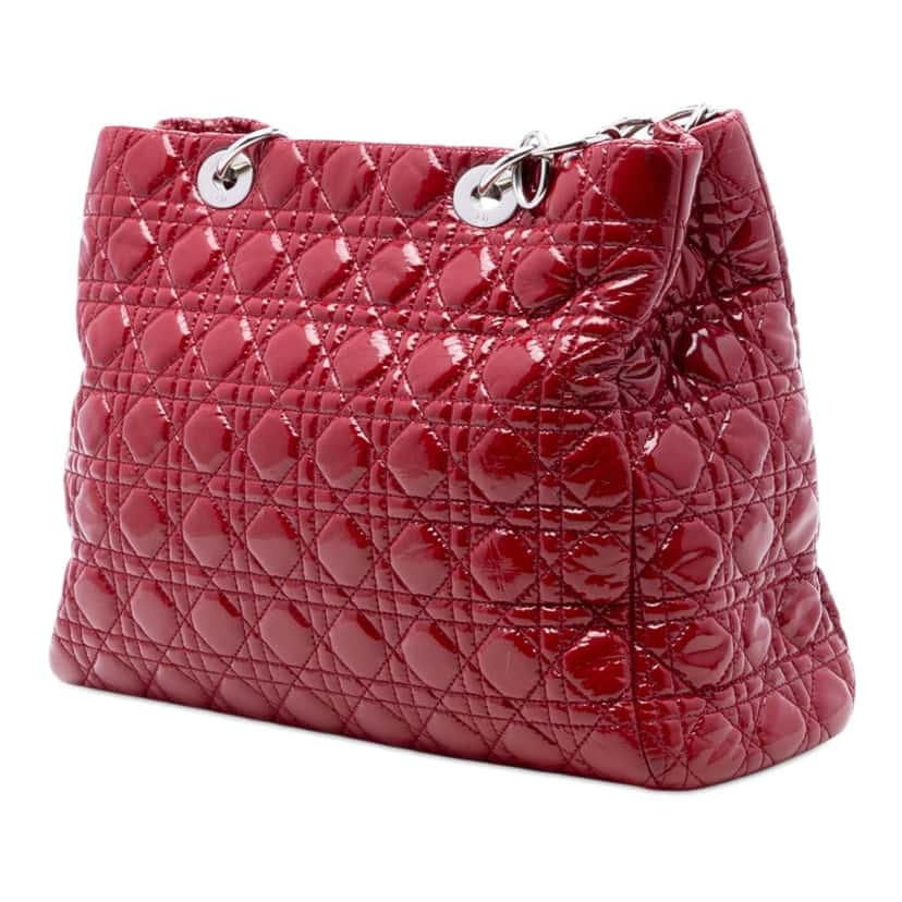 Dior Large Patent Cannage Lady Dior Soft Shopping Tote Red Leather Very good condition - Back View
