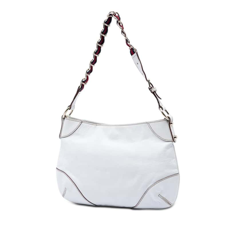 Gucci Calfskin Web Capri Ranch Kid Shoulder Bag White Leather Very good condition - Back View