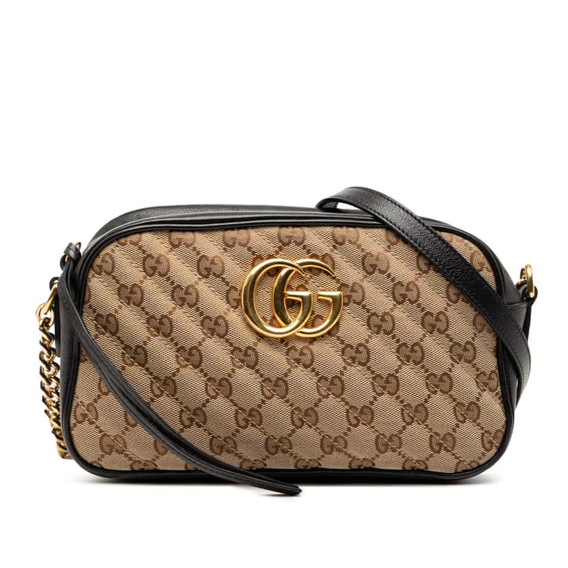 Gucci Small GG Marmont Matelasse GG Canvas and Leather Crossbody Beige Very good condition - Front View