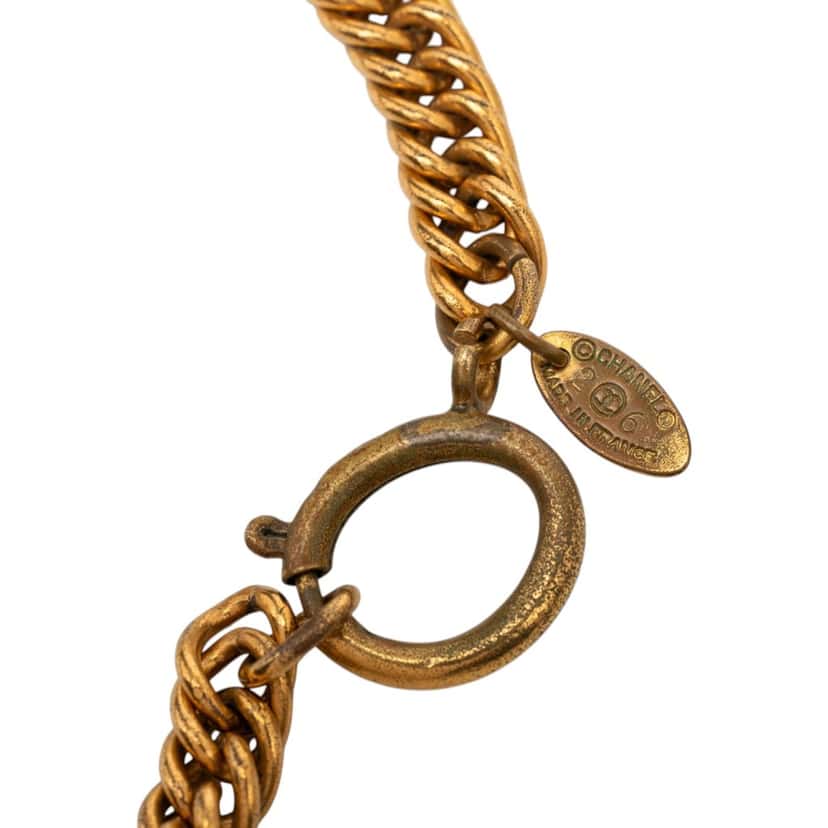 Chanel CC Gold Plated Crown Medallion Station Necklace Gold Metal Very good condition - Model View