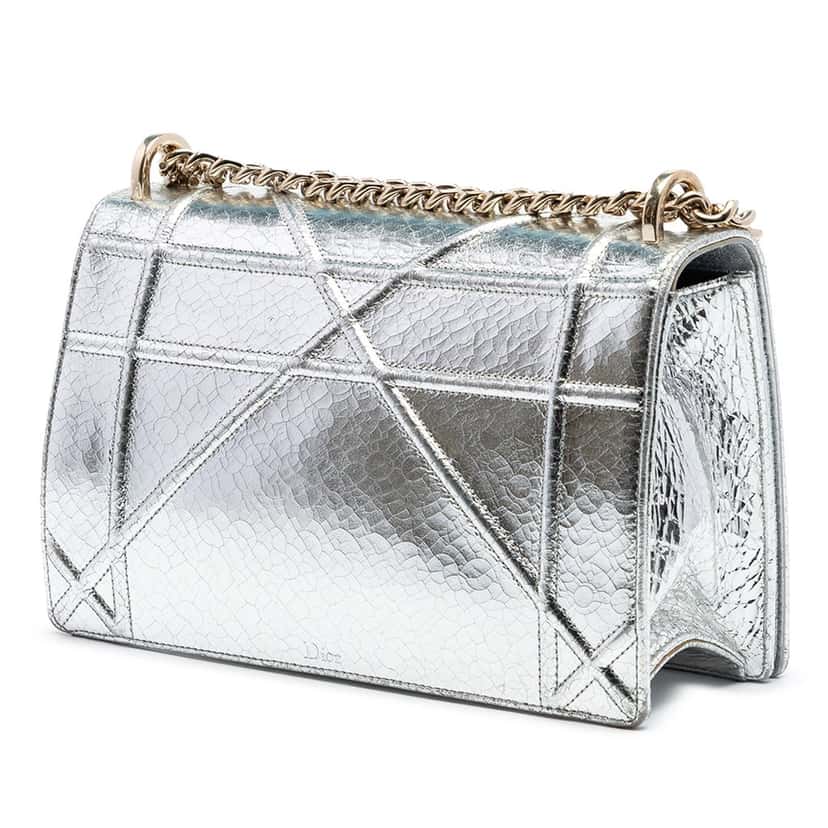 Dior Medium Metallic Crackled Deerskin Diorama Flap Silver Leather Very good condition - Back View