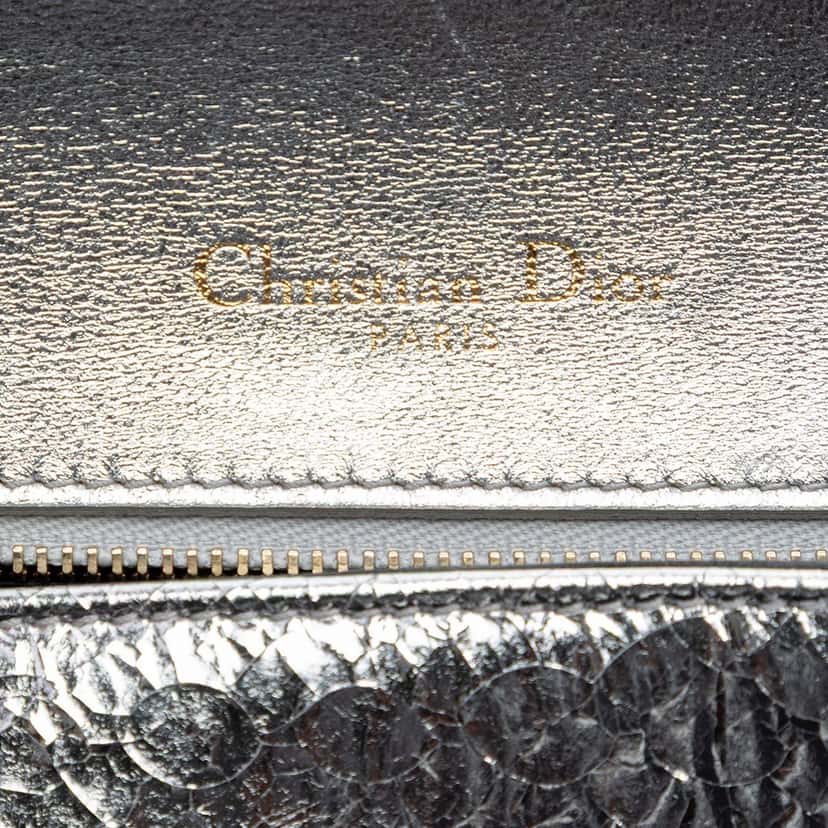 Dior Medium Metallic Crackled Deerskin Diorama Flap Silver Leather Very good condition - Box View