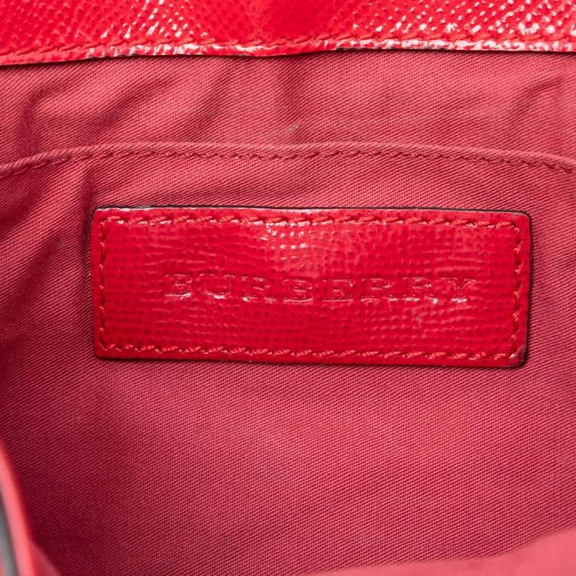 Burberry Patent Leather and Haymarket Check Coated Canvas Maydown Crossbody Red Leather Very good condition - Box View