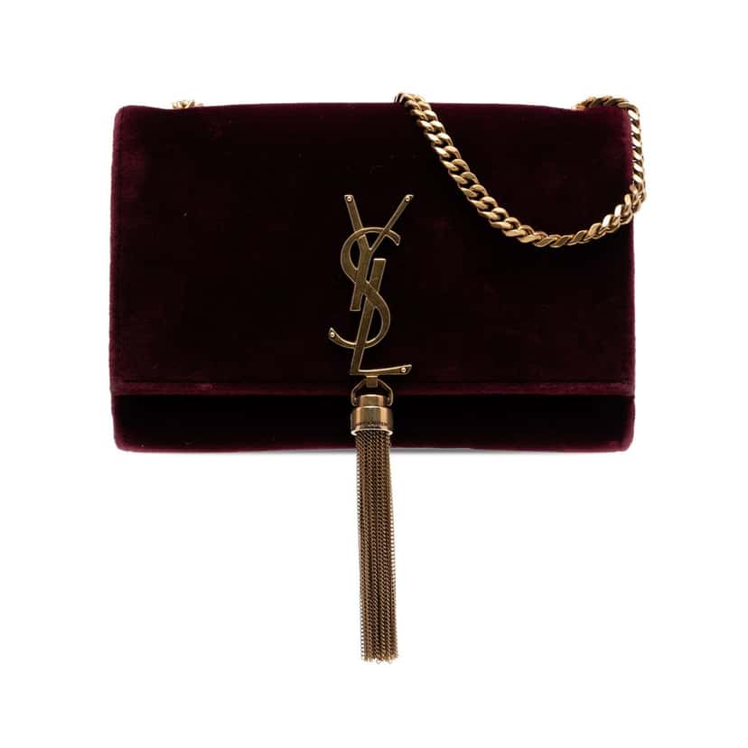 Saint Laurent Small Velvet Monogram Kate Tassel Crossbody Red Very good condition - Front View