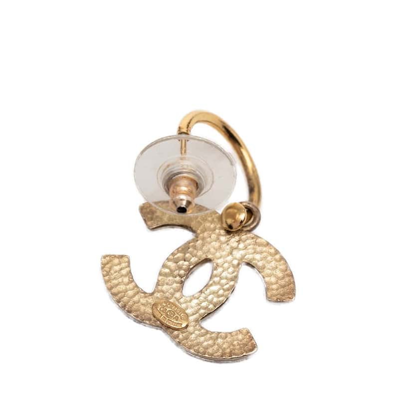 Chanel CC Gold Plated Enamel Drop Push Back Earrings Gold Metal Very good condition - Inside View