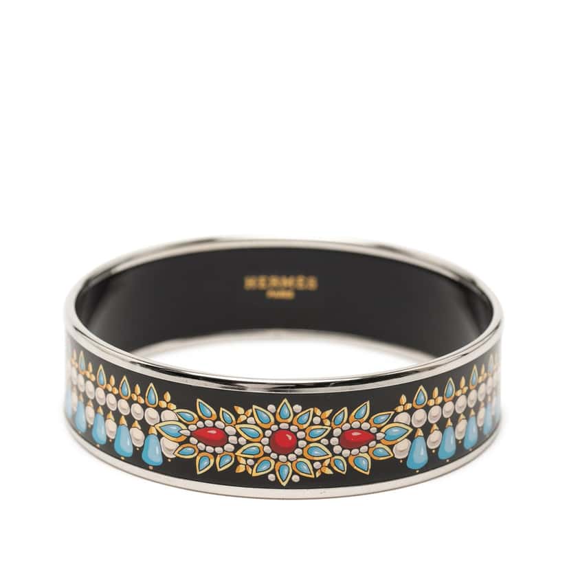 Hermès Wide Printed Enamel Bangle 70 Black Very good condition - Front View