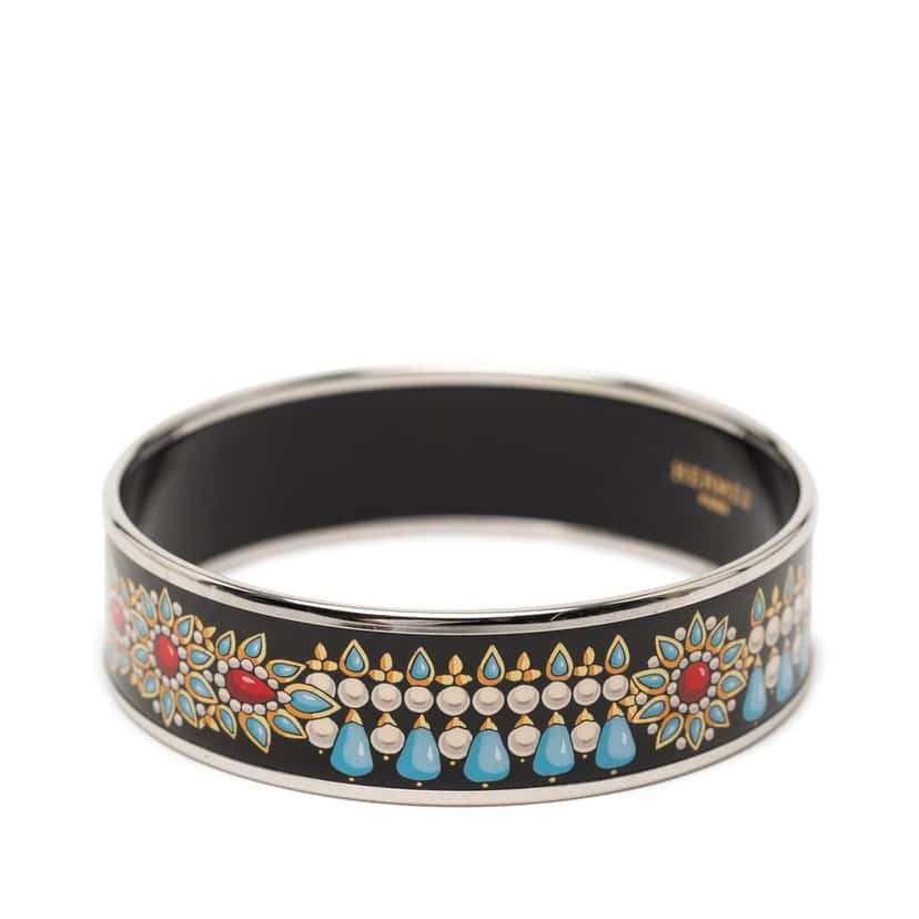 Hermès Wide Printed Enamel Bangle 70 Black Very good condition - Back View