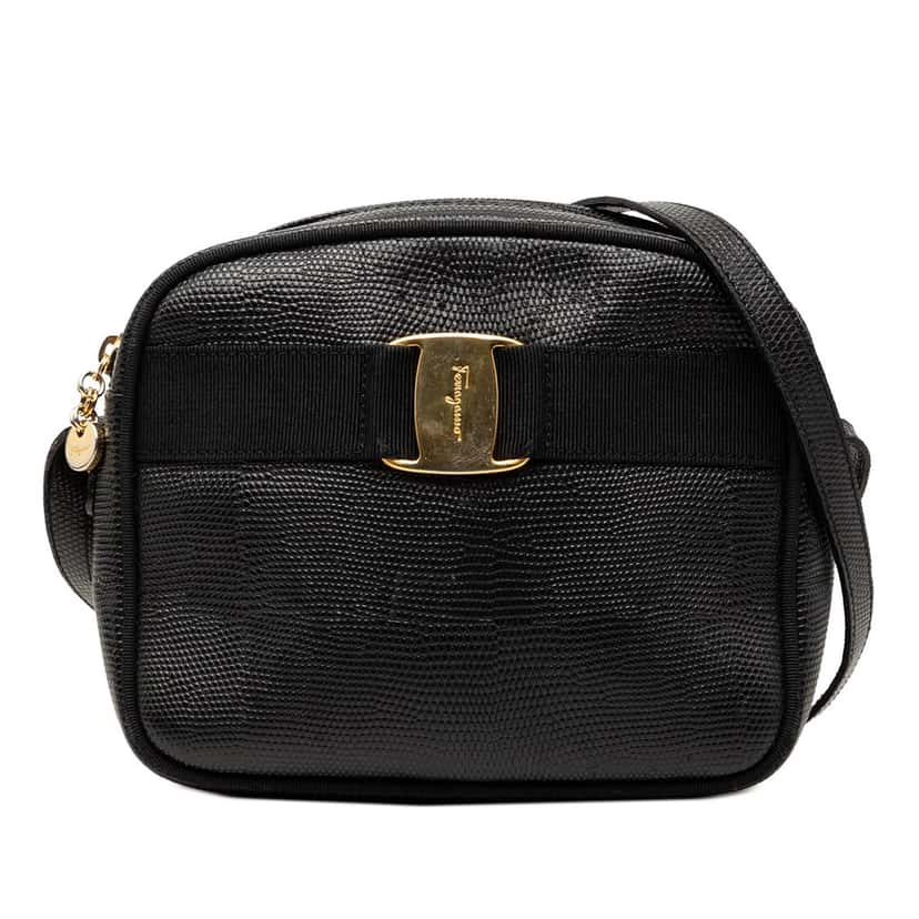 Ferragamo Lizard Embossed Leather Vara Crossbody