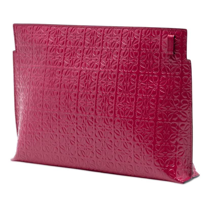 LOEWE Embossed Calfskin Anagram Repeat T Pouch Red Leather Very good condition - Back View