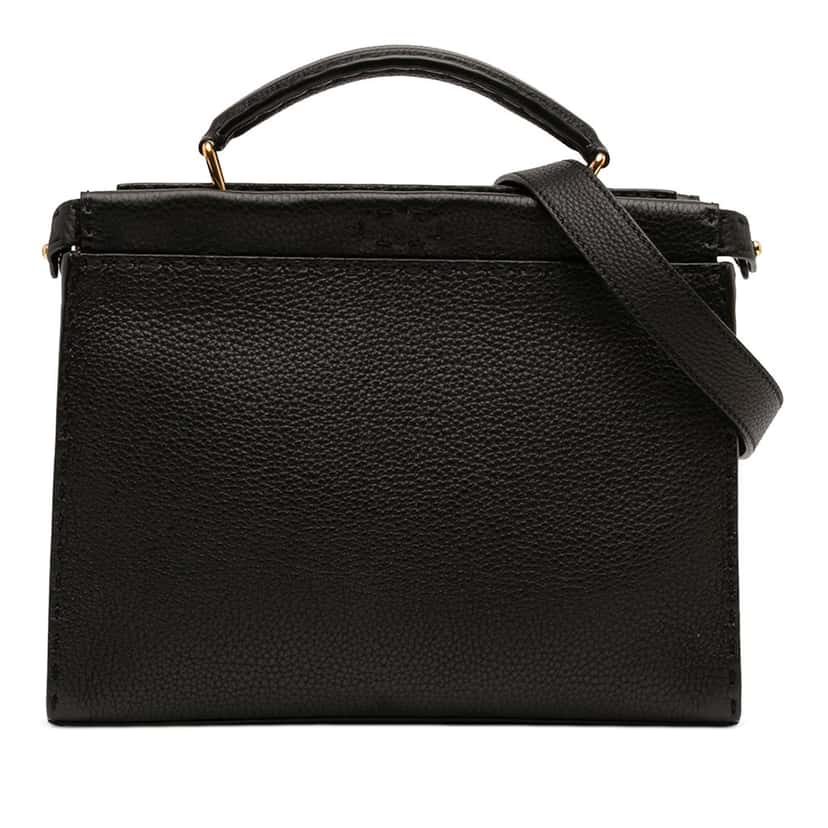 Fendi Mini Calfskin Romano Selleria Peekaboo Iconic Fit Satchel Black Leather Very good condition - Front View