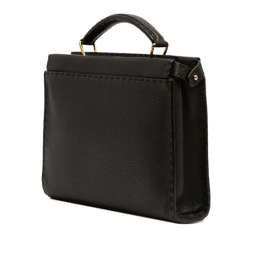 Fendi Mini Calfskin Romano Selleria Peekaboo Iconic Fit Satchel Black Leather Very good condition - Back View