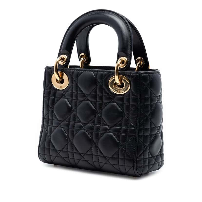 Dior Mini Lambskin Cannage Lady Dior Black Leather Very good condition - Back View