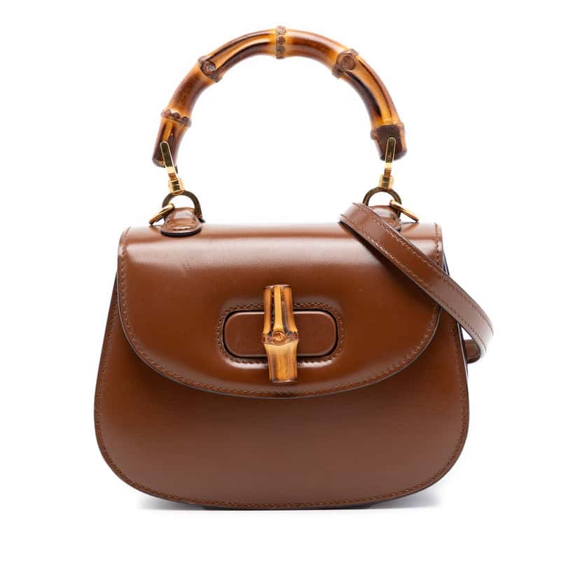 Gucci Mini Calfskin 1947 Bamboo Top Handle Bag Brown Leather Very good condition - Front View