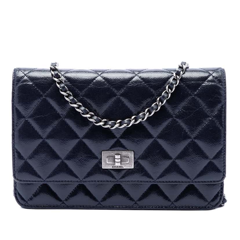 Chanel Quilted Shiny Aged Calfskin Reissue 2.55 Wallet on Chain Blue Leather Very good condition - Front View