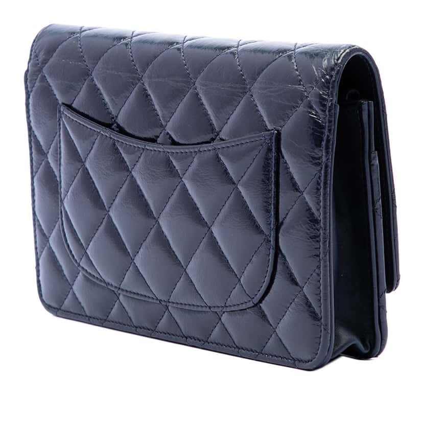 Chanel Quilted Shiny Aged Calfskin Reissue 2.55 Wallet on Chain Blue Leather Very good condition - Back View
